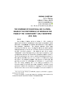 The Coverage of Educational and Cultural Issues of the First Republic of Armenia in the Pages of the “Chakatamart” Daily Newspaper (1918–1920)