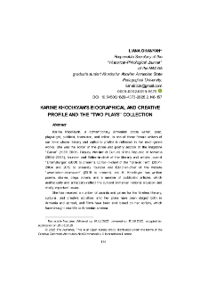 Karine Khodikyan's Biographical and Creative Profile and the “Two Plays” Collection