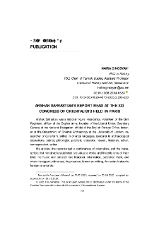Arshak Safrastian’s report read at the XXI Congress of Orientalists held in Paris