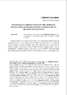 Philological Observations on the Armenian Translation of Pseudo-Nonnos' Commentary to Gregory of Nazianzus