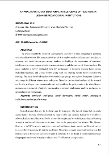 Characteristics of emotional intelligence of teachers in Lebanese pedagogical institutions