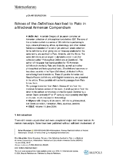 Echoes of the Definitions Ascribed to Plato in a Medieval Armenian Compendium