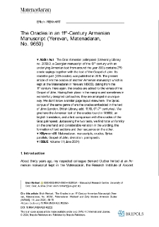 The Oracles in an 11th-Century Armenian Manuscript (Yerevan, Matenadaran, No. 9650)