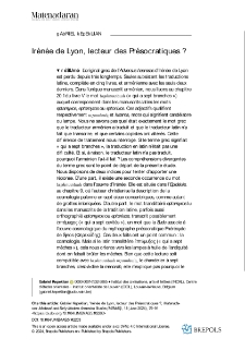 Irénée de Lyon, lecteur des Présocratiques ?