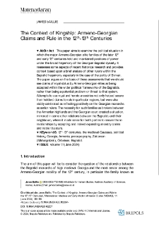 The Context of Kingship: Armeno-Georgian Claims and Rule in the 12 th‑13 th Centuries
