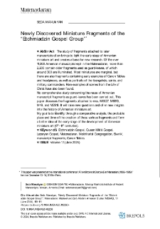 Newly Discovered Miniature Fragments of the “Etchmiadzin Gospel Group”