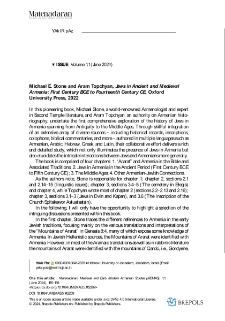 Michael E. Stone and Aram Topchyan, Jews in Ancient and Medieval Armenia: First Century BCE to Fourteenth Century CE, Oxford University Press, 2022