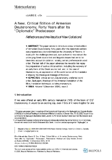A New, Critical Edition of Armenian Deuteronomy, Forty Years after Its “Diplomatic” Predecessor