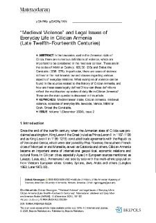 “Medieval Violence” and Legal Issues of Everyday Life in Cilician Armenia (Late Twelfth–Fourteenth Centuries)