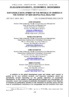 Sustainable Development of the Republic of Armenia in the Context of New Geopolitical Realities