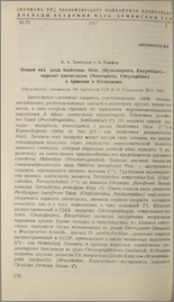 Новый вид рода Isodromus How. (Hymenoptera, Encyrtidae)-паразит златоглазок (Neuroptera, Chrysopidae) в Армении и Югославии