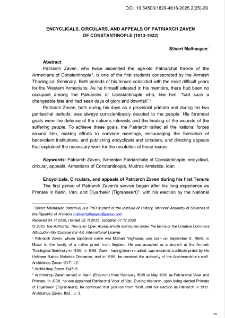 Encyclicals, Circulars, And Appeals Of Patriarch Zaven Of Constantinople (1913-1922)