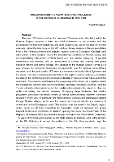 Muslim Movements And Interethnic Processes In The Republic Of Armenia In 1918&ndash;1920