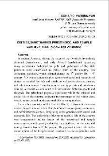 Deities, Sanctuaries, Priesthood, and Temple Communities in Ancient Armenia