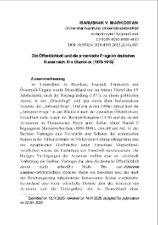 Die &Ouml;ffentlichkeit und die armenische Frage im deutschen Kaiserreich. Ein &Uuml;berblick (1878-1918)