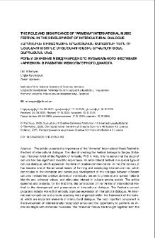 The Role and Significance of "Armenia" International Music Festival in the Development of Intercultural Dialogue