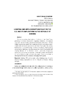 Lobbying and Anti-Corruption Policy in the U.S. and Its Implications in the Republic of Armenia