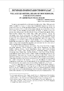 Village Quarters, Heads Of Households, And Occupations In Armenian Musa Dagh