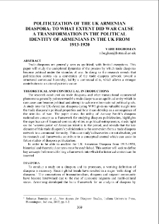 Politicisation of the UK Armenian Diaspora: To What Extent Did War Cause A Transformation in the Political Identity of Armenians in the UK From 1913-1920