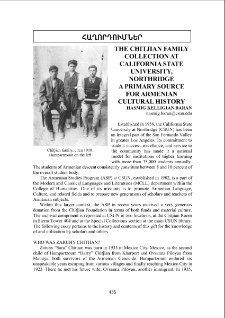 The Chitjian Family Collection at California State University, Northridge A Primary Source for Armenian Cultural History