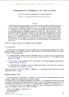Investigation of Blazars in UV and in radio