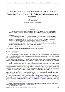 Phonetic and Semantic Developments of the NativeArmenian Word &ldquo;Yerkin&rdquo; in Polynesian Languages andArmenian
