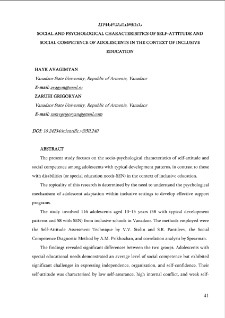 Social And Psychological Characterisitics Of Self-- Attitude And Social Competence Of Adolescents In The Context Of Inclusive Education
