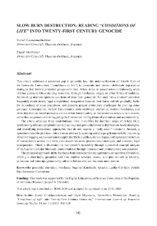 Slow-Burn Destruction: Reading &ldquo;Conditions of Life&rdquo; into Twenty-First Century Genocide