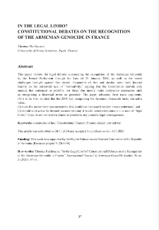 In the Legal Limbo? Constitutional Debates on the Recognition of the Armenian Genocide in France