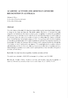 Academic Activism and Armenian Genocide Recognition in Australia