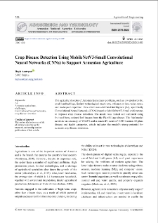 Crop Disease Detection Using Mobile NetV3-Small Convolutional Neural Networks (CNNs) to Support Armenian Agriculture