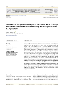 Assessment of the Quantitative Impact of the Russian Ruble Exchange Rate on Particular Indicators Characterizing the Development of the RA Agriculture