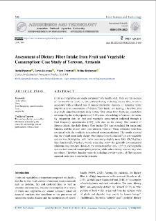 Assessment of Dietary Fiber Intake from Fruit and VegetableConsumption: Case Study of Yerevan, Armenia