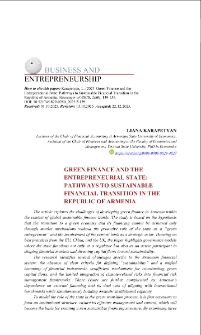Green Finance and the Entrepreneurial State: Pathways to Sustainable Financial Transition in the Republic of Armenia