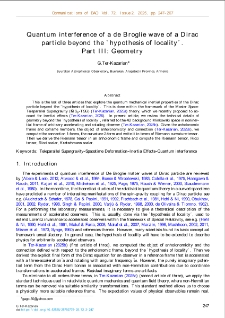 Quantum interference of a de Broglie wave of a Diracparticle beyond the `hypothesis of locality&acute;.Part III: Geometry
