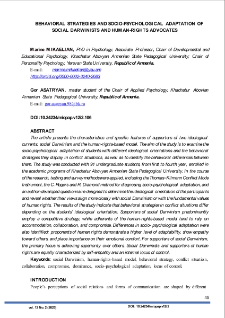 Behavioral Strategies And Socio-Psychological Adaptation Of Social Darwinists And Human-Rights Advocates