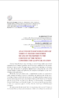 Analysis of Passenger Flows of Yerevan Metro and Other Means of Transport in the Context of the Newly Constructed Ajapnyak Station