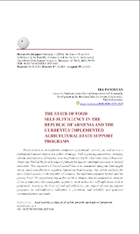 The State of Food Self-Sufficiency in the Republic of Armenia and the Currently Implemented Agricultural State Support Programs