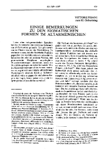 Einige Bemerkungen Zu Den Sigmatischen Formen Im Altarmenischen