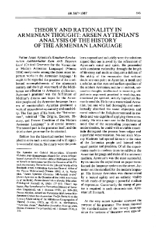Theory And Rationality in Armenian Thought: Arsen Aytenian's Analysis Of the History Of The Armenian Language