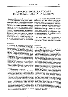 A Proposito Della Vocale Composizionale- A- In Armeno