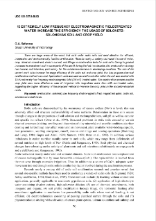 15 extremely low frequency electromagnetic fieldstreated water increase the efficiency the usage of solonetz-solonchaksoil and crop yield