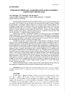 Problems of present-day higher education in socio-economic context and their solution