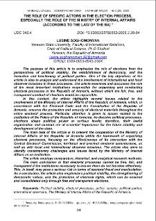 The Role of Specific Actors in the Election Process, Especially the Role of the Ministry of Internal Affairs (According to the Law of the RA)
