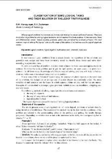 Classification of some logical tasks and their solution by tables of truthfulness