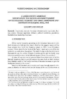 A Lesser Known Armenian Deportation: The Exodus And Resettlement Of The Shadakh, Salmasd, And Urmia Armenians And Assyrians In Baaquba, Iraq, 1918