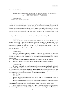 The Tax Control Mechanisms in the Republic of Armenia According to the New Tax Code