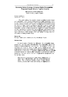 Economy Versus Ecology: A Human Rights Perspective on the Proposed Copper Mine in Teghut, Armenia