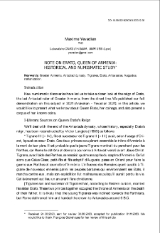 Note On Erato, Queen Of Armenia։ Historical And Numismatic Study