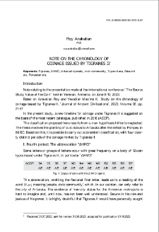 Note On The Chronology Of Coinage Issued By Tigranes II